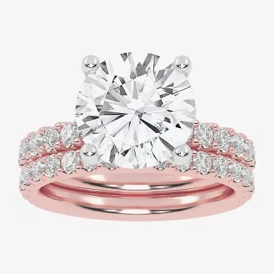 Signature By Modern Bride (G / Vs2-Si1) Womens 4 CT. T.W. Lab Grown White Diamond 14K Rose Gold Round Side Stone Bridal Set