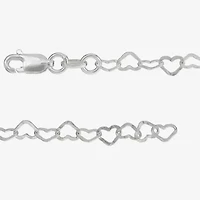 Made in Italy Womens Sterling Silver 7.5 Inch Solid Link Heart Chain Bracelet