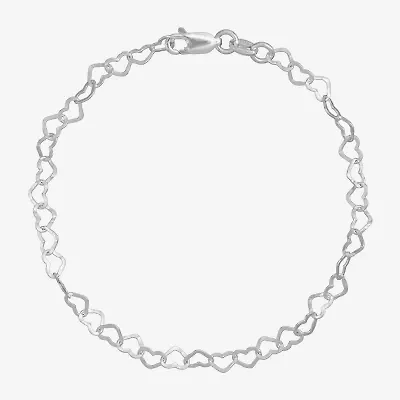Made in Italy Womens Sterling Silver 7.5 Inch Solid Link Heart Chain Bracelet