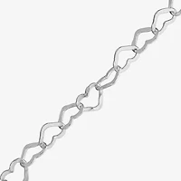 Made in Italy Womens Sterling Silver 7.5 Inch Solid Link Heart Chain Bracelet