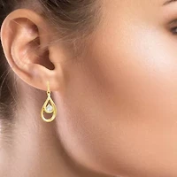 Womens Cubic Zirconia 24K Gold Over Silver Oval Drop Earrings