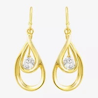Womens Cubic Zirconia 24K Gold Over Silver Oval Drop Earrings