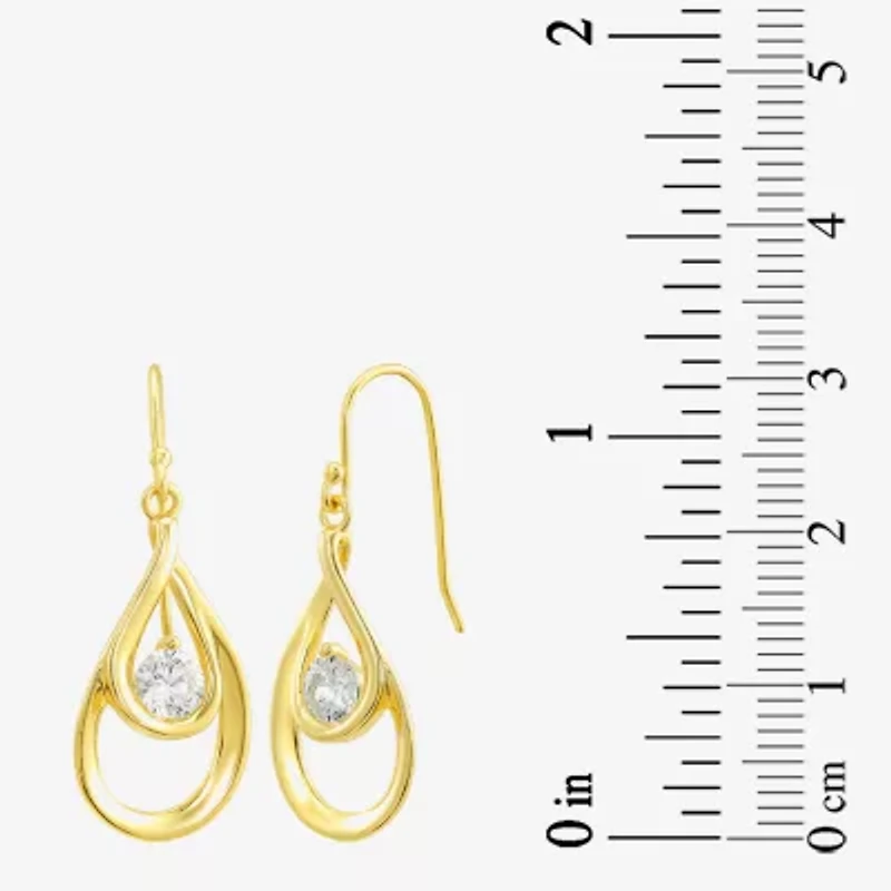 Womens Cubic Zirconia 24K Gold Over Silver Oval Drop Earrings