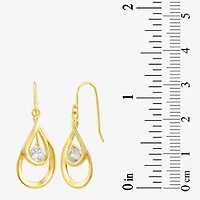 Womens Cubic Zirconia 24K Gold Over Silver Oval Drop Earrings