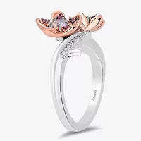 Enchanted Disney Fine Jewelry Womens Diamond Accent Genuine Red Rhodolite 14K Rose Gold Over Silver Two Tone Flower Princess Mulan Side Stone Bypass  Cocktail Ring