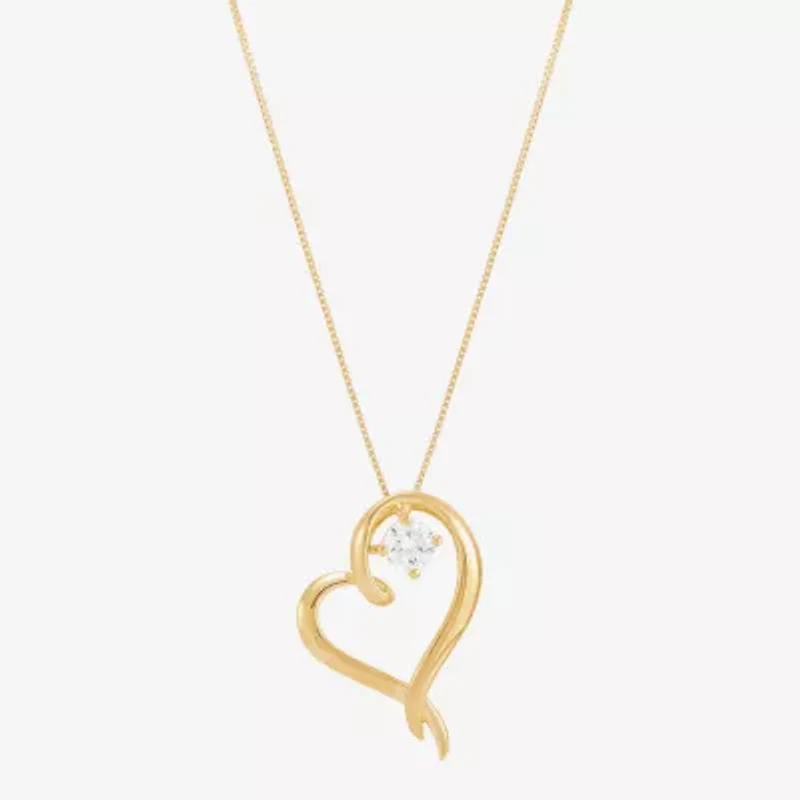 (H-1/Si2) Womens 1/4 CT. T.W. Lab Grown White Diamond 14K Gold Over Silver Sterling Silver Heart 18 Inch Pendant Necklace