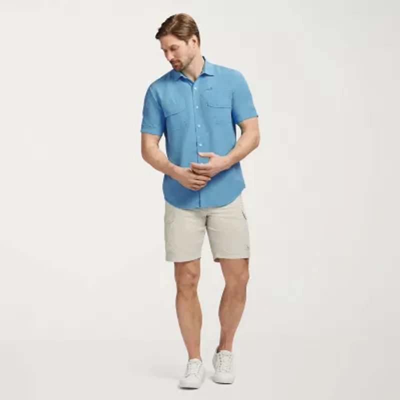 IZOD Sunshield Performance Mens Short Sleeve Regular Fit Stretch Fabric Button-Down Shirt