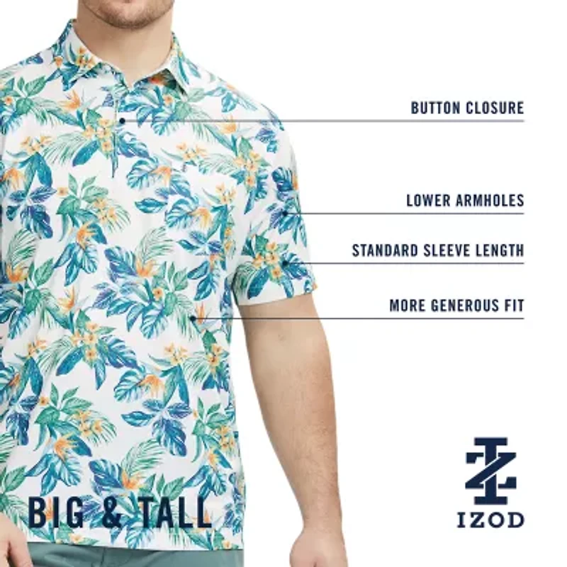 IZOD Sunshield Performance Big and Tall Mens Classic Fit Short Sleeve Polo Shirt
