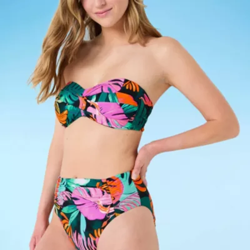Mynah Womens Adjustable Straps Textured Bandeau Bikini Swimsuit Top