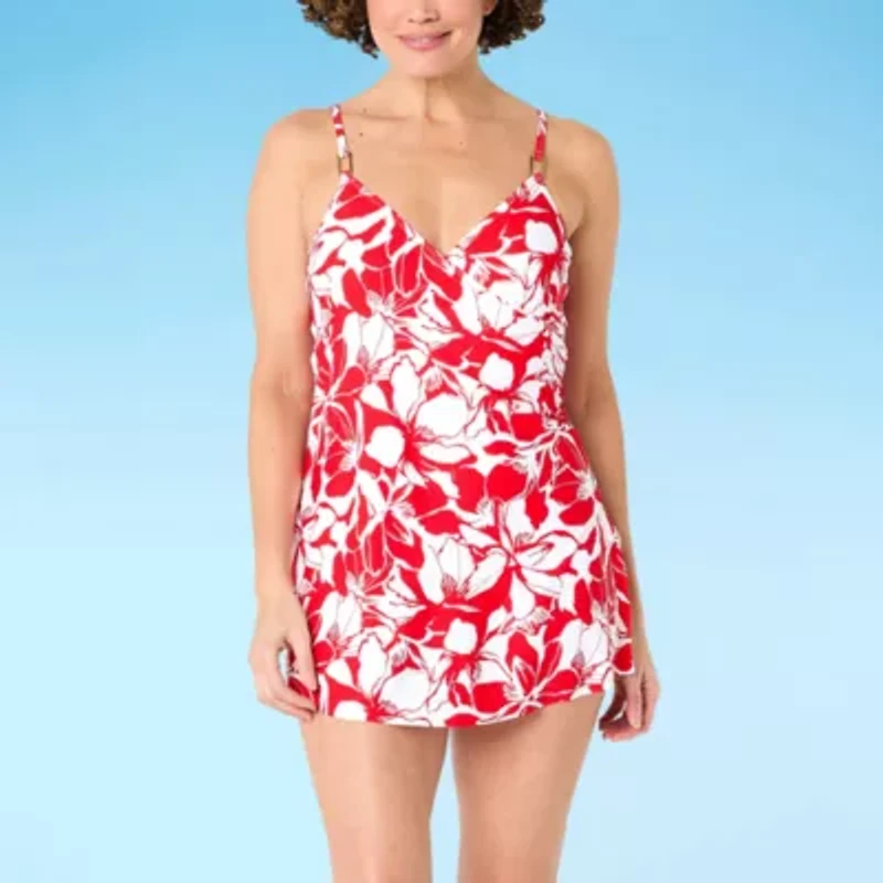 Liz Claiborne Womens Adjustable Features Floral One Piece Swimsuit