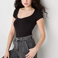 Arizona Womens Scoop Neck Short Sleeve Bodysuit Juniors