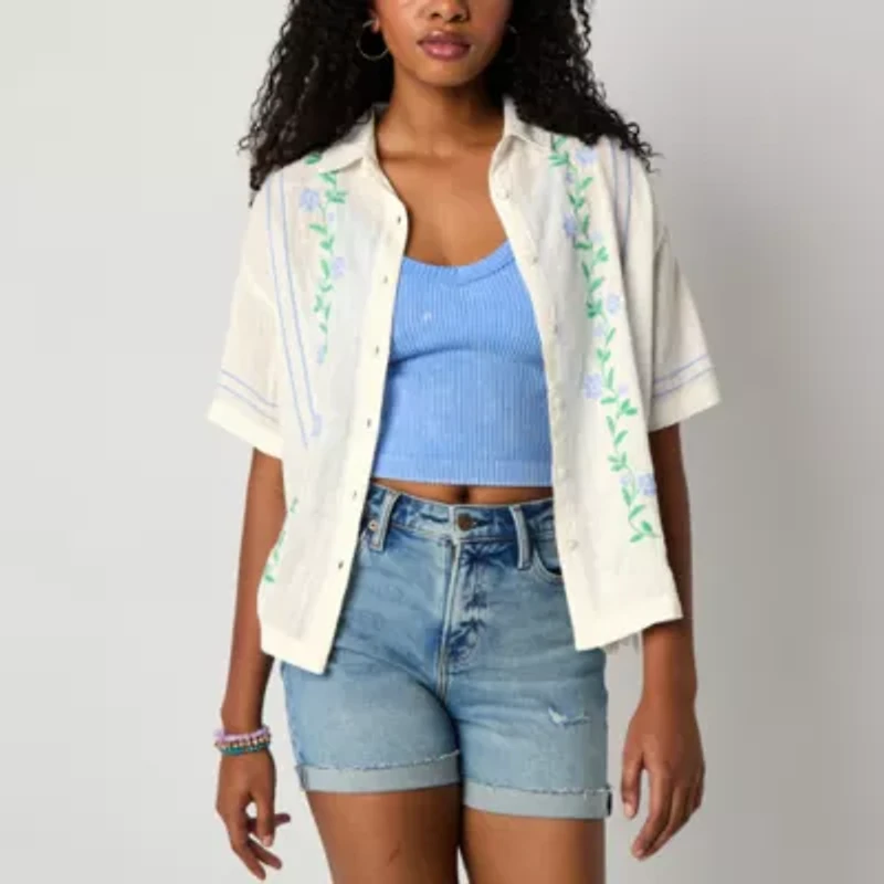 Arizona Womens Juniors Short Sleeve Camp Shirt