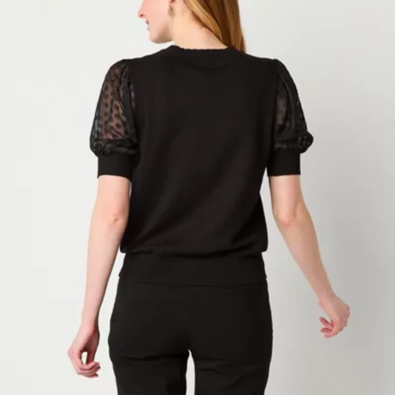 Liz Claiborne Womens Crew Neck Short Sleeve Pullover Sweater