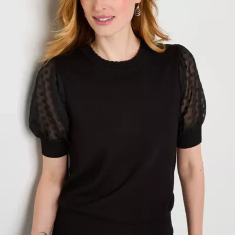 Liz Claiborne Womens Crew Neck Short Sleeve Pullover Sweater