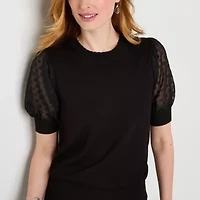 Liz Claiborne Womens Crew Neck Short Sleeve Pullover Sweater