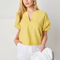 Worthington Womens Split Crew Neck Short Sleeve Blouse