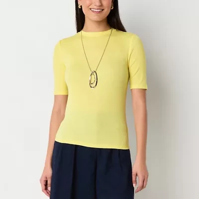 Worthington Womens Short Sleeve Mock Neck Top