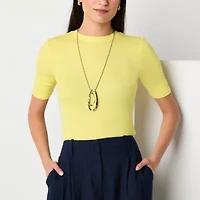 Worthington Womens Short Sleeve Mock Neck Top