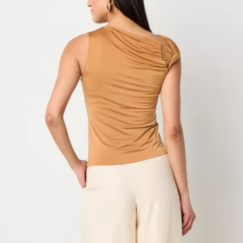 Worthington Womens Asymmetrical Neck Short Sleeve Blouse