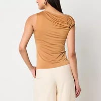 Worthington Womens Asymmetrical Neck Short Sleeve Blouse