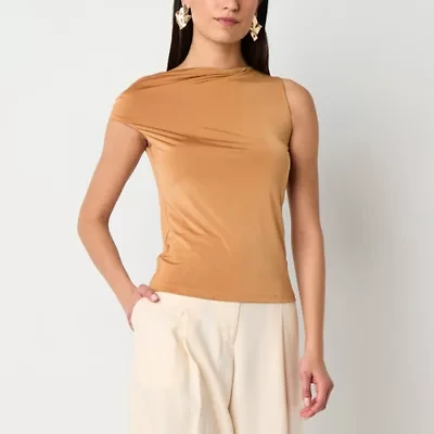 Worthington Womens Asymmetrical Neck Short Sleeve Blouse