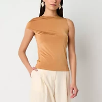 Worthington Womens Asymmetrical Neck Short Sleeve Blouse