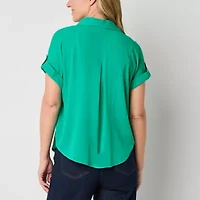 Liz Claiborne Womens V Neck Short Sleeve Blouse