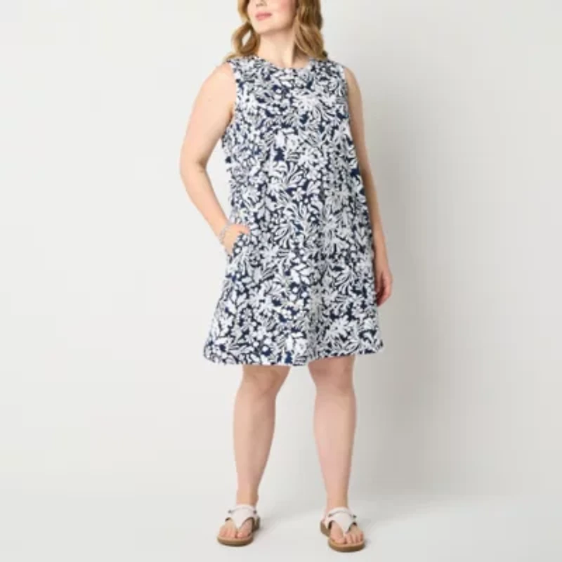 St. John's Bay Womens Plus Sleeveless Shift Dress