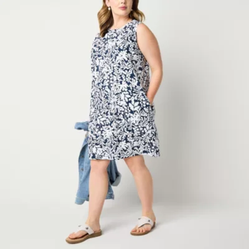 St. John's Bay Womens Plus Sleeveless Shift Dress