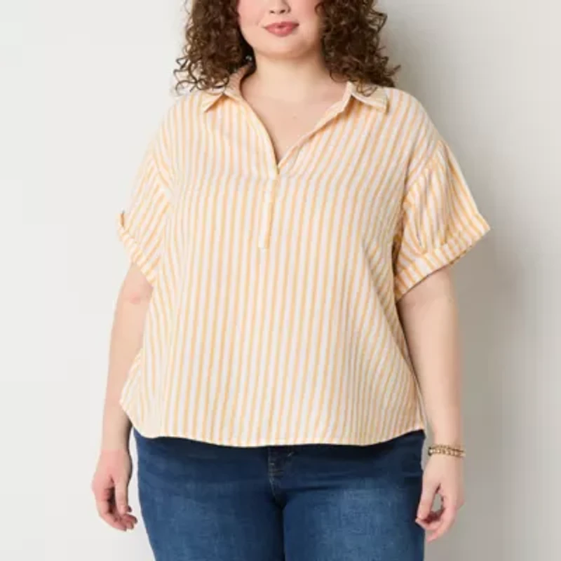 a.n.a Womens Short Sleeve Plus Blouse