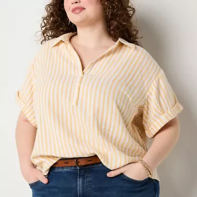 a.n.a Plus Womens Short Sleeve Blouse