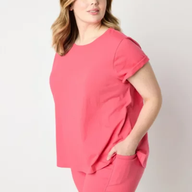 Xersion Womens Plus Crew Neck Short Sleeve Active T-Shirt