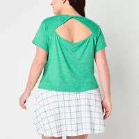 Xersion Everyday Womens Crew Neck Twist Back Short Sleeve T-Shirt Plus