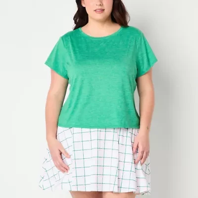 Xersion Everyday Womens Crew Neck Twist Back Short Sleeve T-Shirt Plus