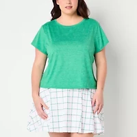Xersion Everyday Womens Crew Neck Twist Back Short Sleeve T-Shirt Plus