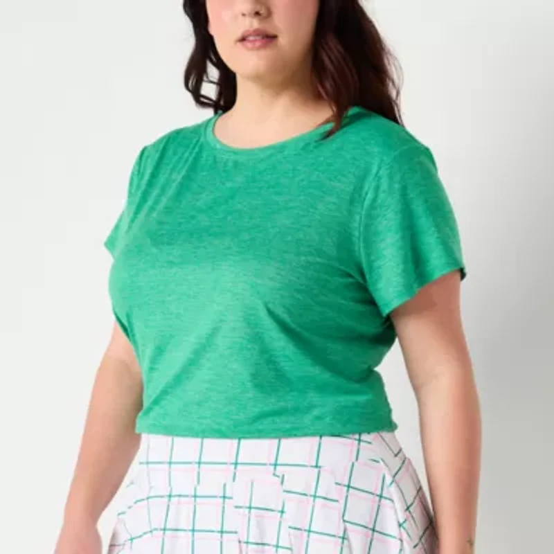 Xersion Everyday Womens Crew Neck Twist Back Short Sleeve T-Shirt Plus