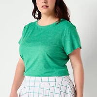 Xersion Everyday Womens Crew Neck Twist Back Short Sleeve T-Shirt Plus