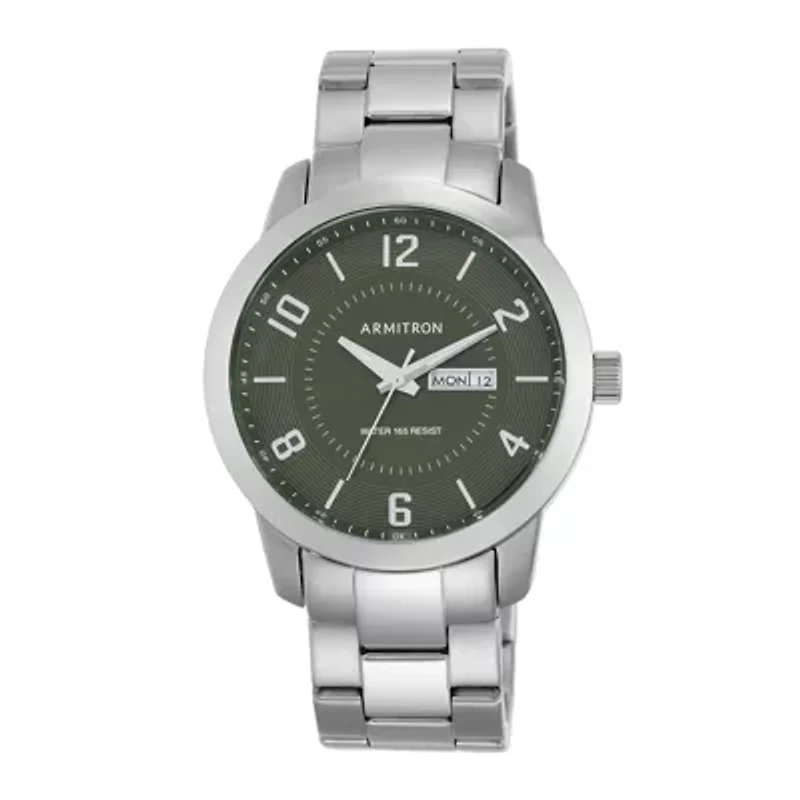 Armitron® Mens 5142 Green Dial Stainless Steel Watch