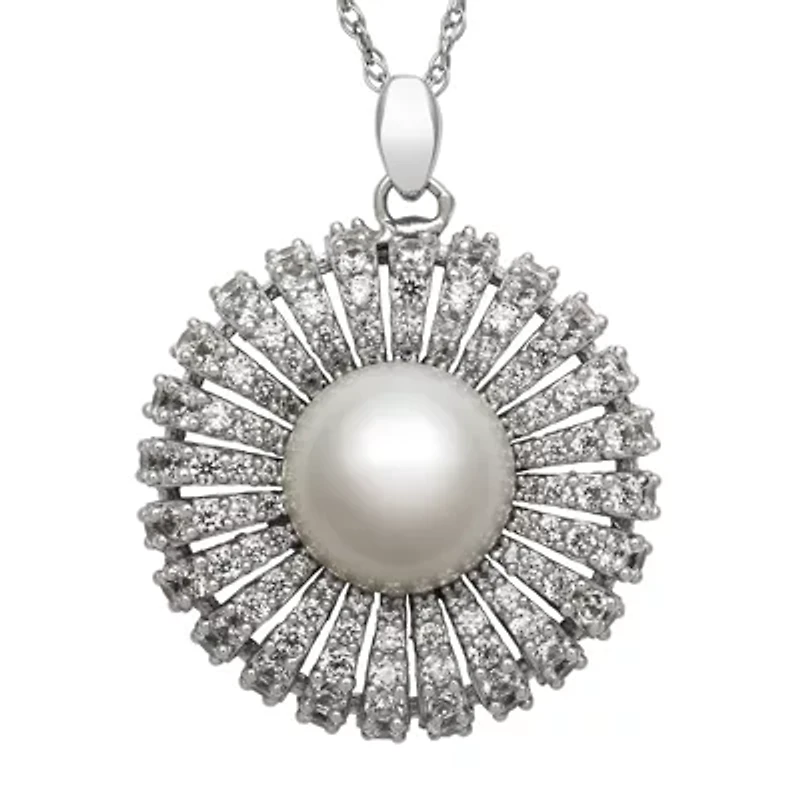 Sterling Silver Freshwater Pearl and Cubic Zirconia Pendant
