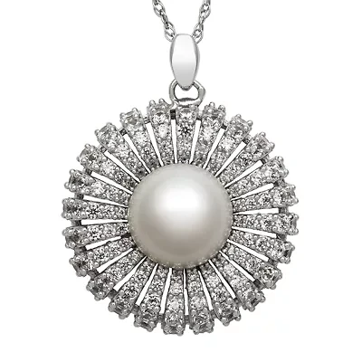 Sterling Silver Freshwater Pearl and Cubic Zirconia Pendant