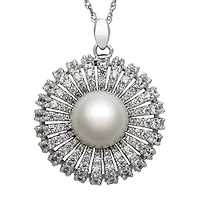 Sterling Silver Freshwater Pearl and Cubic Zirconia Pendant
