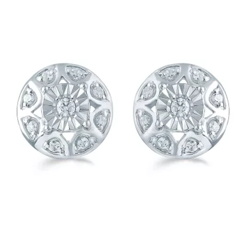 1/5 CT. Natural White Diamond Sterling Silver 9.7mm Stud Earrings