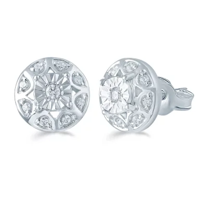 1/5 CT. Natural White Diamond Sterling Silver 9.7mm Stud Earrings