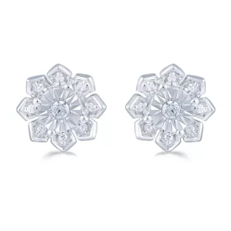 1/6 CT. T.W. Natural White Diamond Sterling Silver 9.4mm Flower Stud Earrings