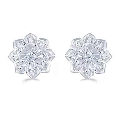 1/6 CT. T.W. Natural White Diamond Sterling Silver 9.4mm Flower Stud Earrings
