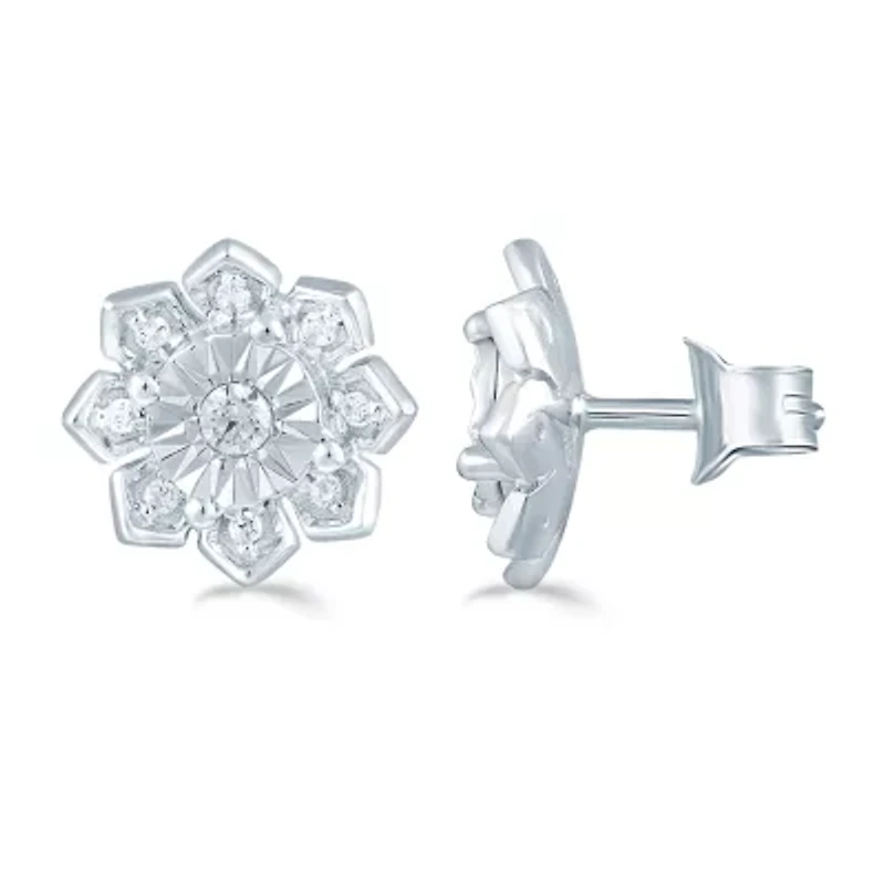 1/6 CT. T.W. Natural White Diamond Sterling Silver 9.4mm Flower Stud Earrings