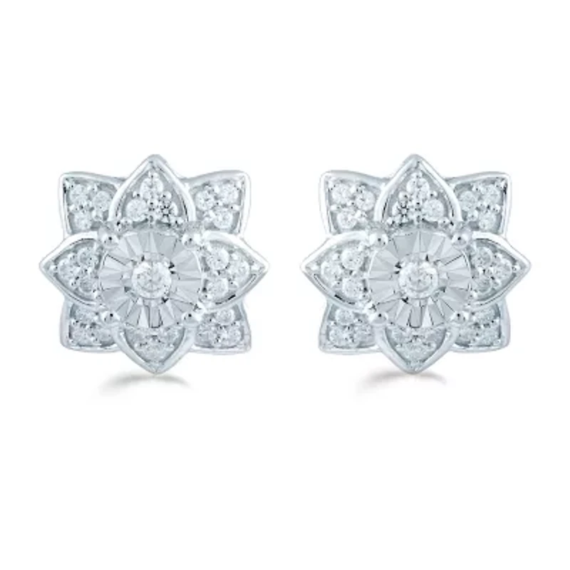 1/3 CT. T.W. Natural White Diamond Sterling Silver 11.1mm Flower Stud Earrings