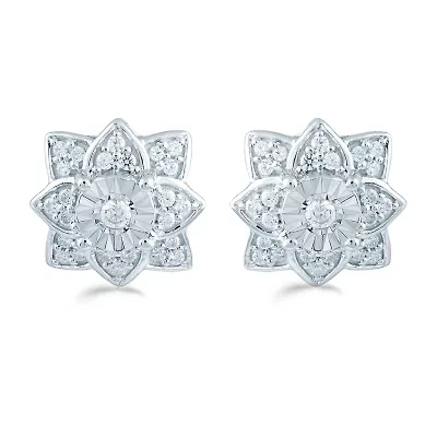 1/3 CT. T.W. Natural White Diamond Sterling Silver 11.1mm Flower Stud Earrings