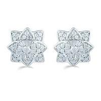 1/3 CT. T.W. Natural White Diamond Sterling Silver 11.1mm Flower Stud Earrings