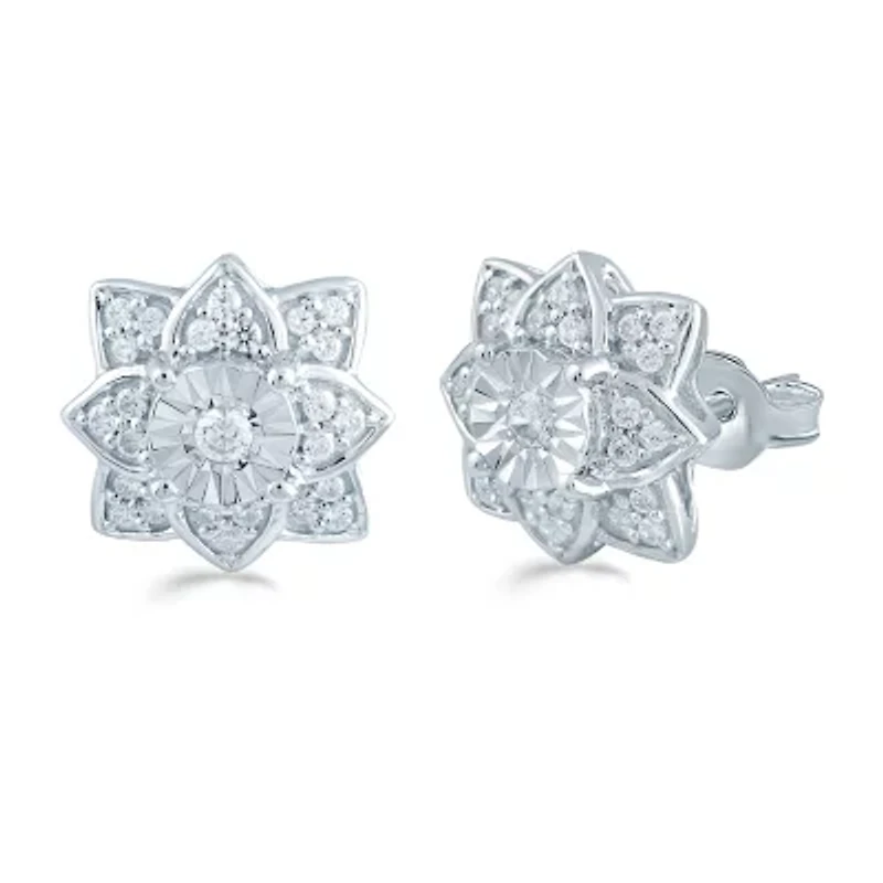 1/3 CT. T.W. Natural White Diamond Sterling Silver 11.1mm Flower Stud Earrings